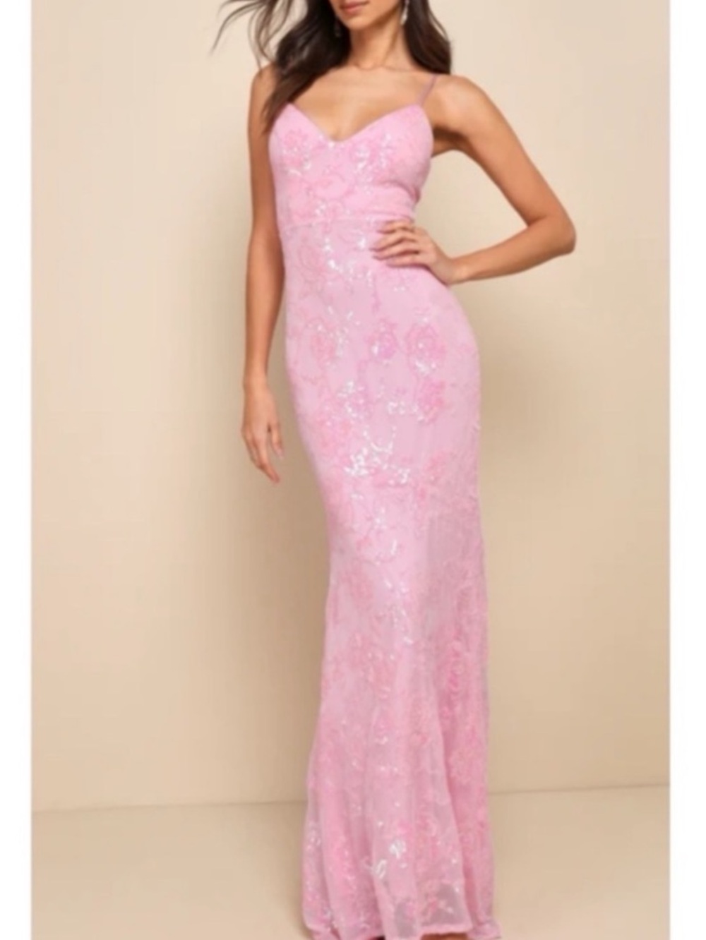 New Lulus Elegant Pink & Blue Sequin Strapless Mermaid Evening Gown Sz US XL